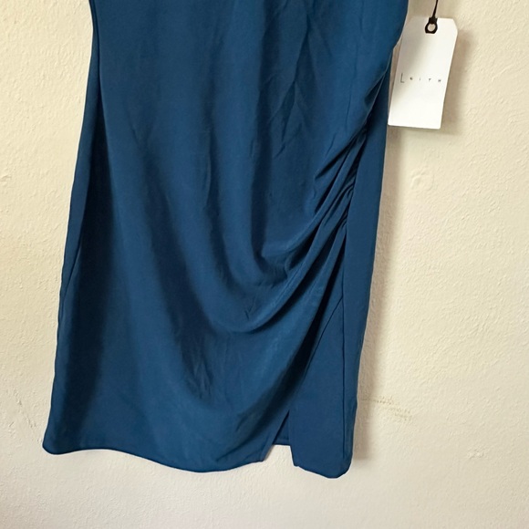 NWT Leith Blue Poisedon Dress Ruched Size Medium - Picture 3 of 6